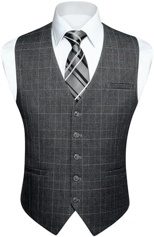 Men's Double Breasted Black Vest V-Neck Business Suit Dress